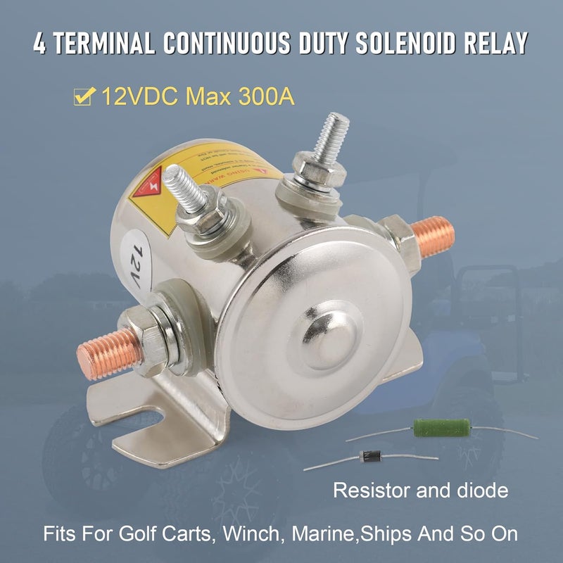 LDMINDA 12VDC Max 300A Continuous Duty Solenoid Relay with Resistor and diode for Golf Carts Winch Marine in Rush Nickel Plating - Image 2